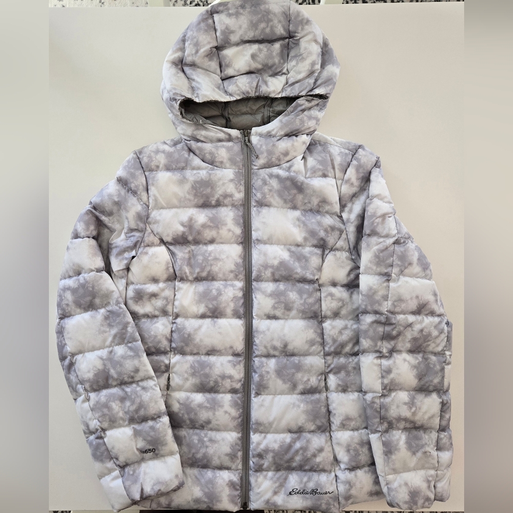 S Eddie Bauer Womans Puffer Jacket - Gray Tie-Dye